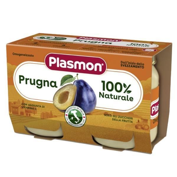 Plasmon Пюре от сини сливи 100% натурален без глутен - Plasmon, 4 месеца+, 2 x 104 гр