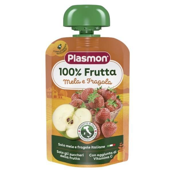 Plasmon Пюре от ябълки и ягоди без глутен - Plasmon 100% Frutta, 6 месеца+, 100 гр