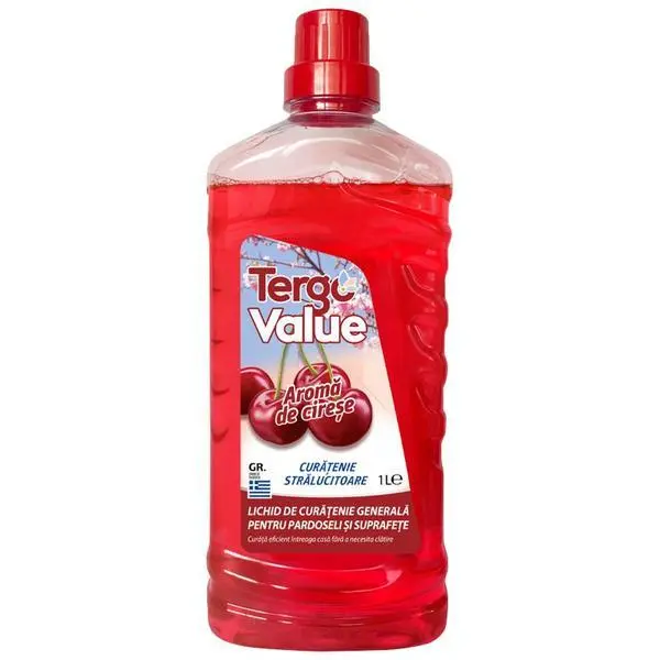 Tergo Разтвор за почистване на подове и повърхности - Tergo Value Cherry Aroma, 1000 мл