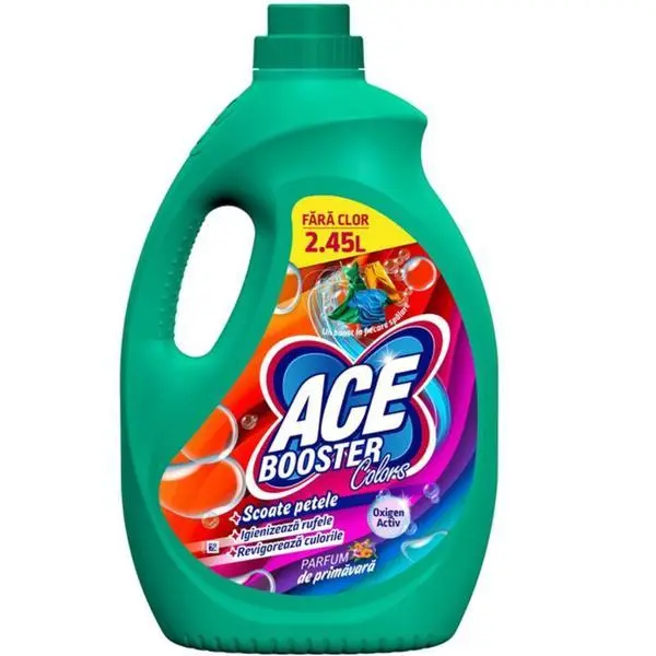 Ace Разтвор за премахване на петна от цветни дрехи, без хлор, обикновен - ACE Booster Colors, пролетен аромат, 2450 мл