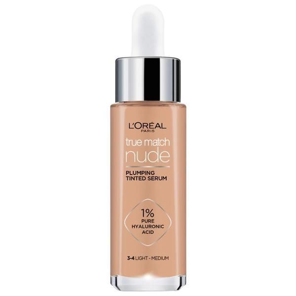 L'Oreal Paris Реденсифициран серум, наситен с пигменти - L&#039;Oreal Paris True Match Nude Plumping Tinted Serum, нюанс 3-4 Light Medium, 30 мл