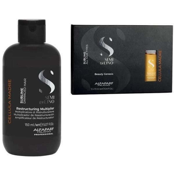 Alfaparf Milano Регенериращ и преструктуриращ пакет Alfaparf Milano Cellula Madre &ndash; Регенериращ еликсир 12 x 13мл, Преструктурираща терапия 150мл