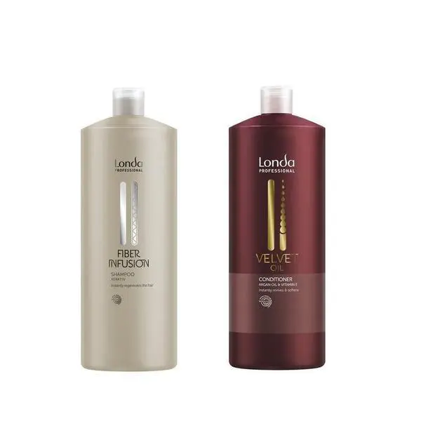 Londa Professional Регенериращ пакет - Londa Professional: Шампоан с кератинов Fiber Infusion 1000 мл, Балсам с кадифено масло 1000 мл