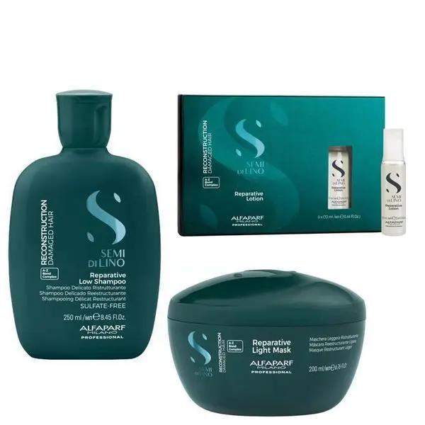 Alfaparf Milano Реконструиращ пакет за фина и увредена коса - Alfaparf Milano Semi Di Lino Reconstruction Reparative A - Z Bond Complex: Шампоан 250 мл, Маска 200 мл, Лосион 6 x 13 мл