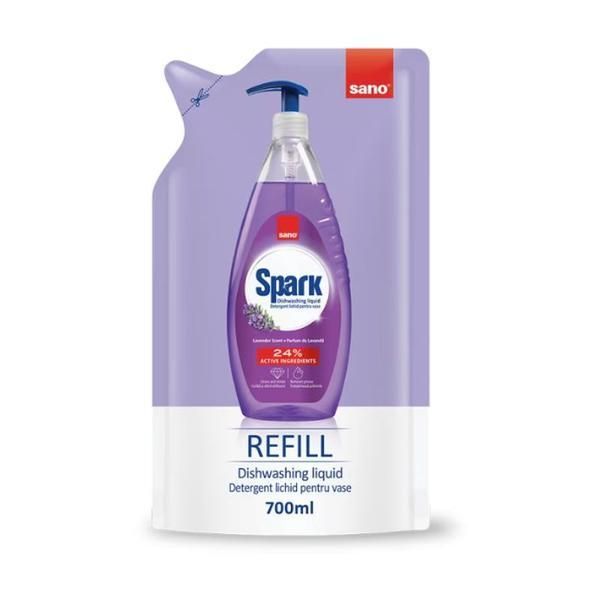Sano Резерва течен препарат за миене на съдове с аромат на лавандула Sano Spark , 700 мл