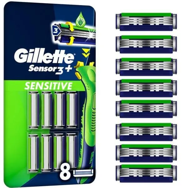 Gillette Резерви за ръчна самобръсначка - Gillette Sensor 3+ Sensitive, 8 бр