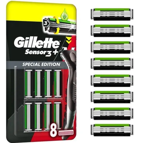 Gillette Резерви за ръчни самобръсначки - Gillette Sensor 3+ Black, 8 бр
