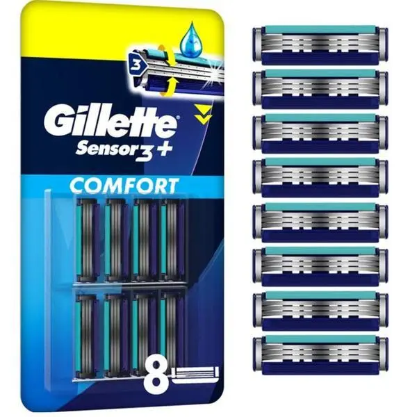 Gillette Резерви за ръчни самобръсначки - Gillette Sensor 3+ Comfort, 8 бр
