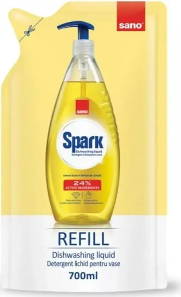 Sano Резервна течност за миене на съдове Lemon Refill - Sano Spark Dishwashing, 700 мл