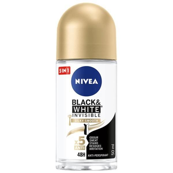 Nivea Рол-он дезодорант - Nivea Black&amp;White Invisible Silky Smooth, 50 мл