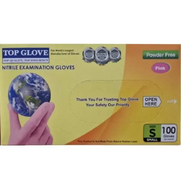 Top Glove Розови нитрилни ръкавици за преглед без пудра, размер S - Top Glove, 100 бр