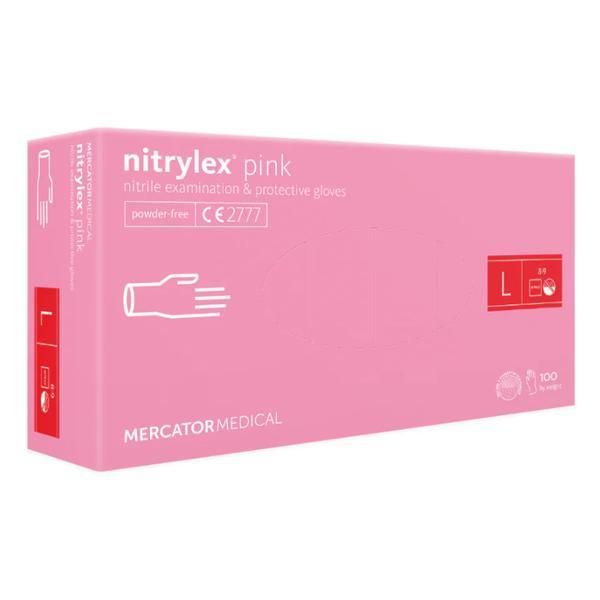 Nitrylex Розови ръкавици за преглед - Nitrylex Pink Nitrile Examination &amp; Protective Gloves, размер L, 100 бр