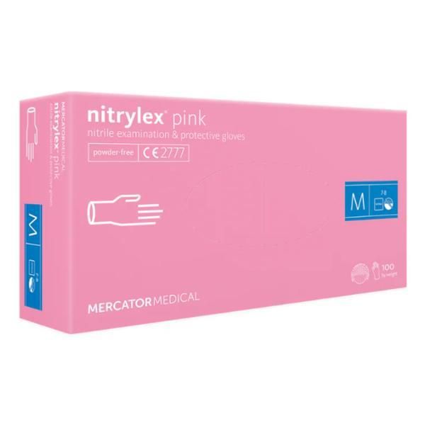 Nitrylex Розови ръкавици за преглед - Nitrylex Pink Nitrile Examination &amp; Protective Gloves, размер M, 100 бр