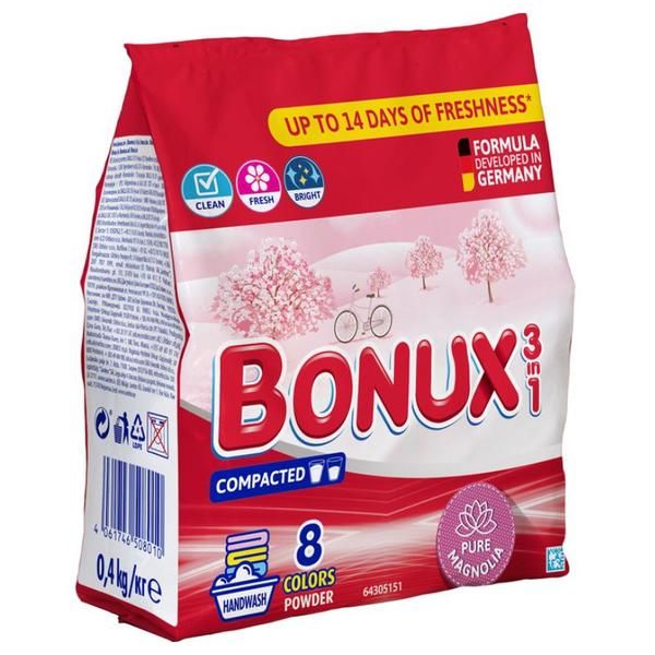 Bonux Ръчен прах 3 в 1 с аромат на магнолия за цветни дрехи - Bonux 3 в 1, 400 гр
