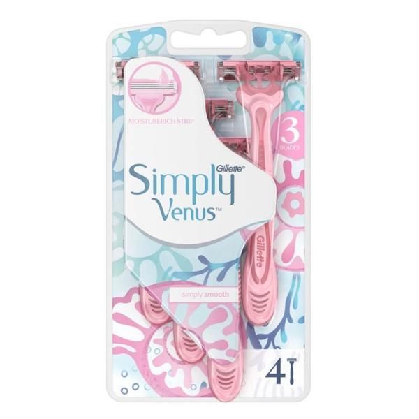 Gillette Самобръснач с 3 остриета за жени - Gillette Venus Simply Smooth, 4 бр.