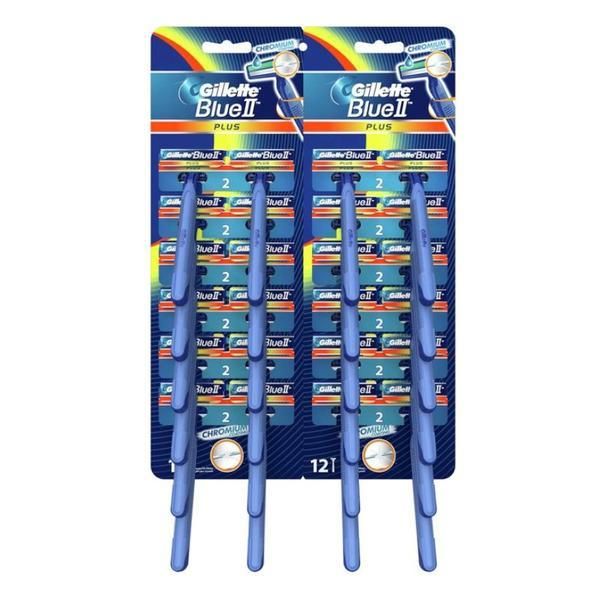 Gillette Самобръсначка с 2 ножчета - Gillette Blue II Plus Chromium, 24 бр