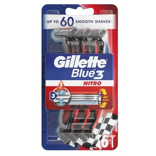 Gillette Самобръсначка с 3 остриета - Gillette Blue 3 Pride Nitro, 6 бр