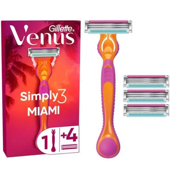 Gillette Самобръсначка с дръжка + 4 резервни части - Gillette Venus Simply 3 Miami, 1 бр