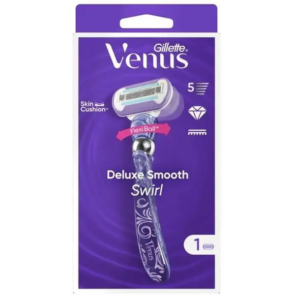 Gillette Самобръсначка с гъвкава дръжка + 1 резервен пълнител - Gillette Venus Deluxe Smooth Swirl, 1 бр