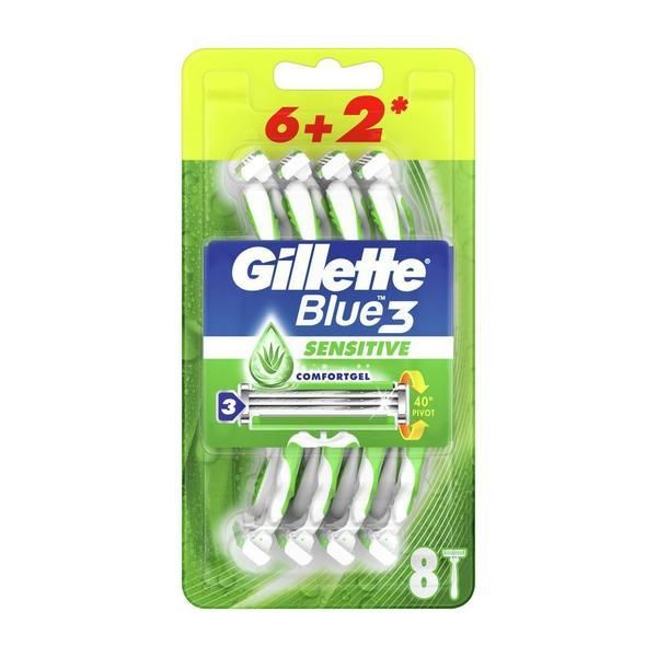 Gillette Самобръсначка за чувствителна кожа с 3 остриета - Gillette Blue 3 Sensitive, 8 бр