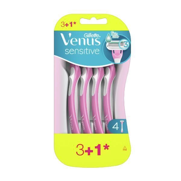 Gillette Самобръсначка за чувствителна кожа с 3 остриета - Gillette Venus Sensitive, 4 бр