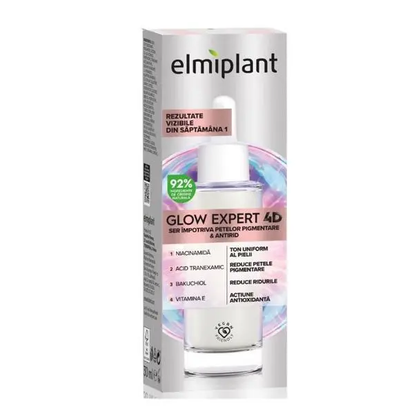 Elmiplant Серум за лице против пигментни петна и бръчки - Elmiplant Glow Expert 4D, 30 мл