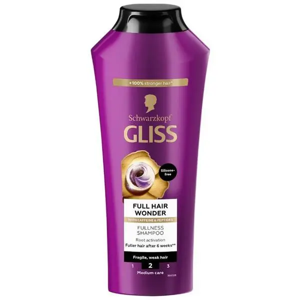 Gliss Шампоан с кофеин и пептиди за крехка коса - Schwarzkopf Gliss Full Hair Wonder Fullness Shampoo for Fragile, Weak Hair, 400 мл