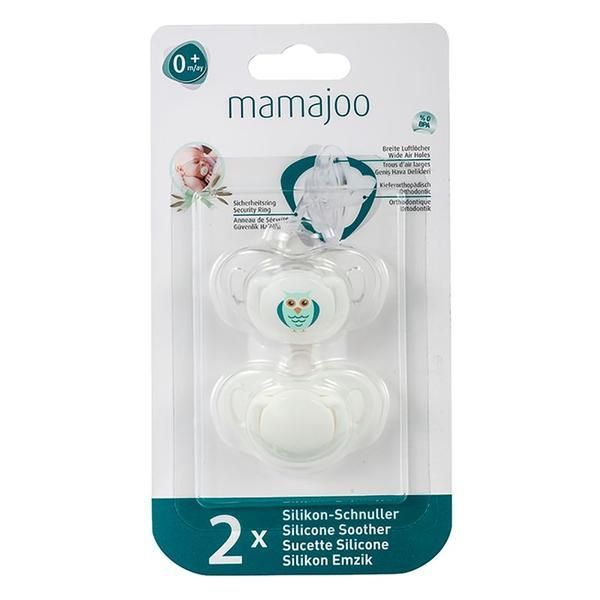 Mamajoo Силиконов комплект залъгалки за ортодонтски дизайн - Mamajoo Owl/White, 0 m+, 2 бр