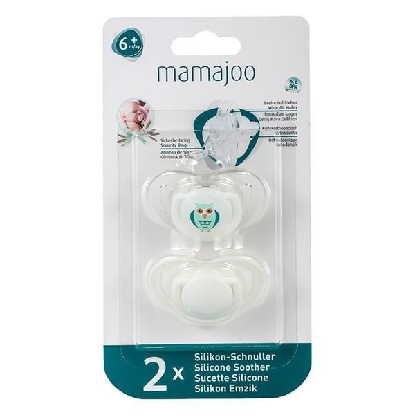 Mamajoo Силиконов комплект залъгалки за ортодонтски дизайн - Mamajoo Owl/White, 6 m+, 2 бр
