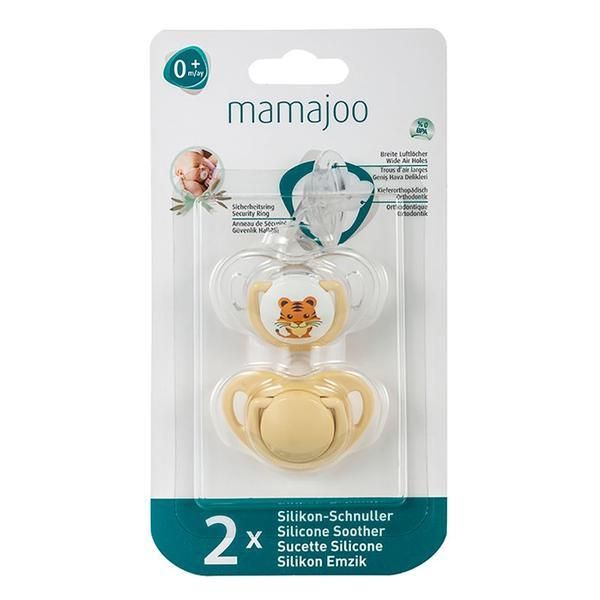 Mamajoo Силиконов комплект залъгалки за ортодонтски дизайн - Mamajoo Tiger/Ecru, 0 m+, 2 бр