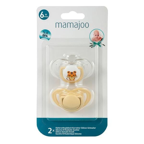 Mamajoo Силиконов комплект залъгалки за ортодонтски дизайн - Mamajoo Tiger/Ecru, 6 m+, 2 бр