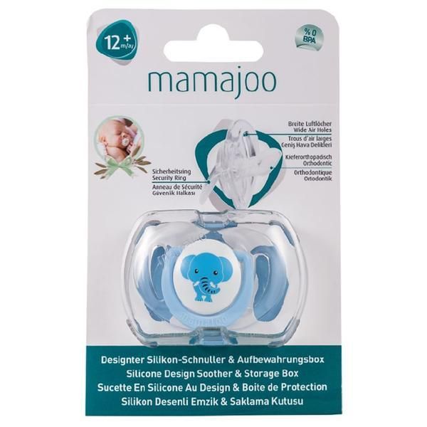 Mamajoo Силиконова ортодонтична биберон и кутия за съхранение - Mamajoo Elephant &amp; Blue Box, 12 м+, 1 бр