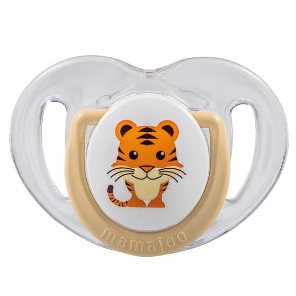 Mamajoo Силиконова ортодонтична залъгалка и кутия за съхранение - Mamajoo Tigru &amp; Ecru Box, 0 m+, 1 бр