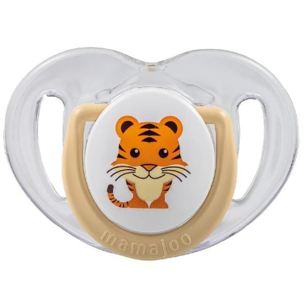 Mamajoo Силиконова ортодонтична залъгалка и кутия за съхранение - Mamajoo Tigru &amp; Ecru Box, 6 м+, 1 бр