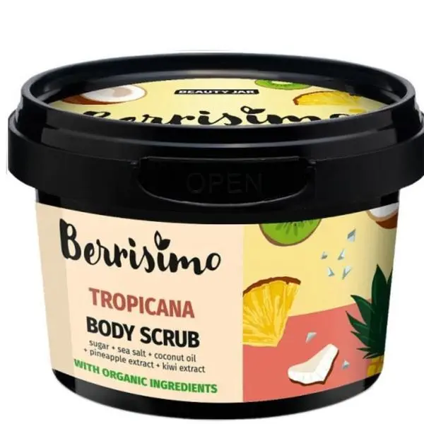 Beauty Jar Скраб за тяло с кокосово масло, екстракт от ананас и киви - Beauty Jar Berrisimo Tropicana Скраб за тяло, 350 гр