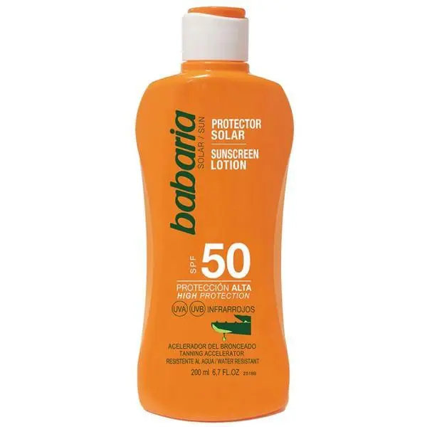 Babaria Слънцезащитен лосион SPF50 и ускорител на тен - Babaria Sunscreen Lotion with Tanning Accelerator SPF50, 200 мл