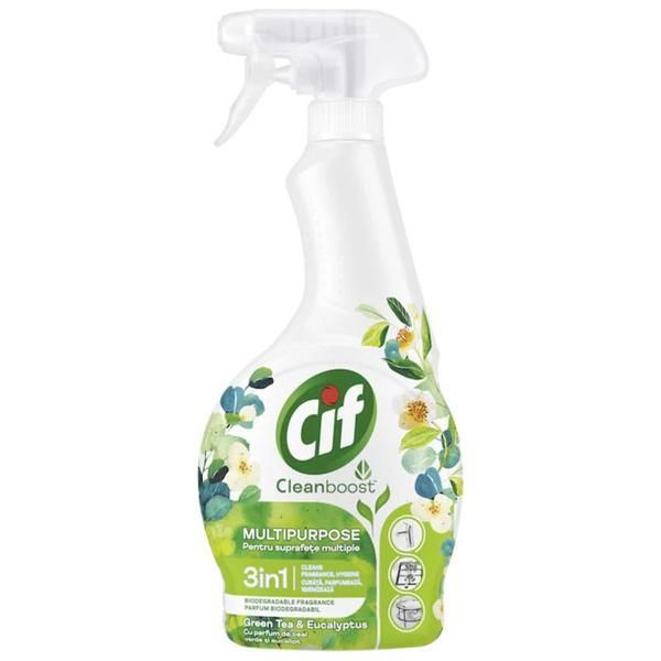 Cif Спрей за много повърхности 3 в 1 - Cif Cleanboost Green Tea &amp; Eucalyptus, 500 мл