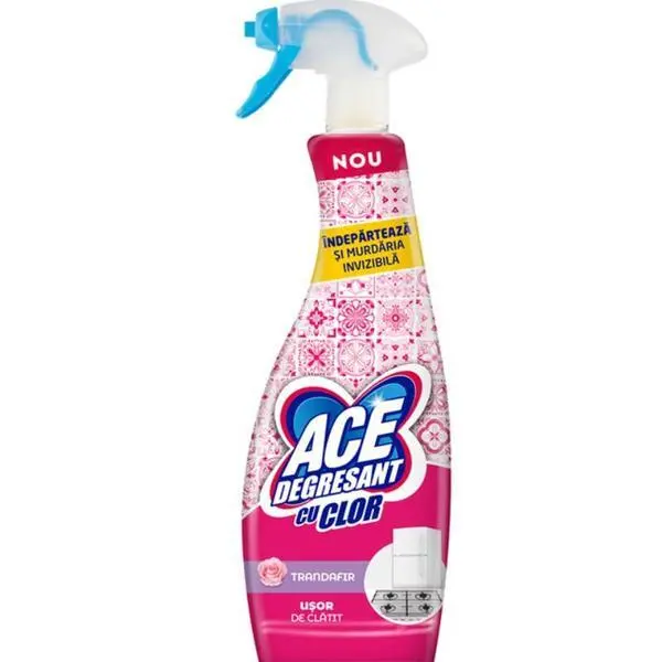 Ace Спрей за обезмасляване за кухня с аромат на роза, с хлор - ACE Kitchen Degreaser, 650 мл