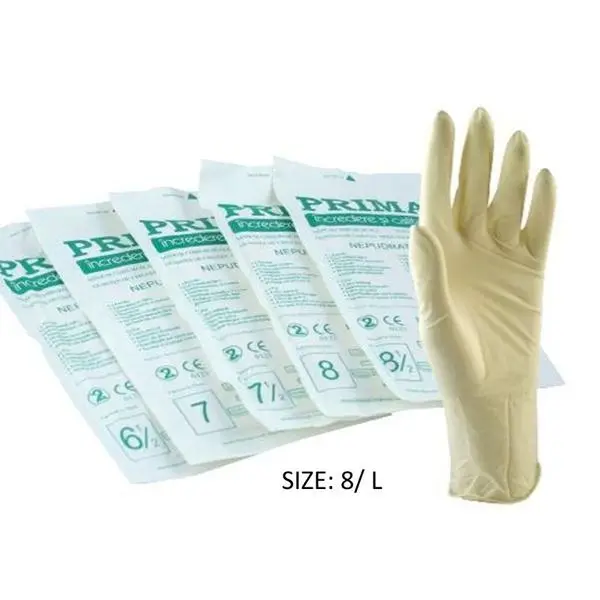 Prima Стерилни хирургически латексови ръкавици без пудра Размер L - Prima Sterile Latex Surgical Powder Free Gloves 8, 2 броя
