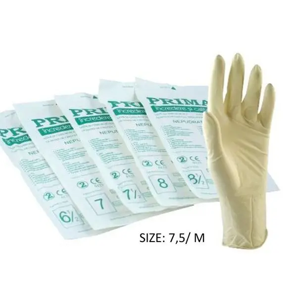 Prima Стерилни хирургически латексови ръкавици без пудра Размер M - Prima Sterile Latex Surgical Powder Free Gloves 7.5, 2 броя