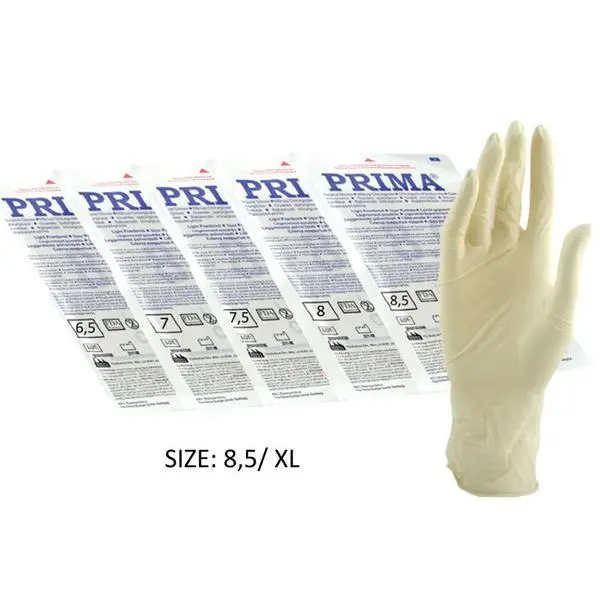 Prima Стерилни хирургически латексови ръкавици с пудра Размер XL - Prima Sterile Latex Surgical Light Powered Gloves 8.5, 2 броя