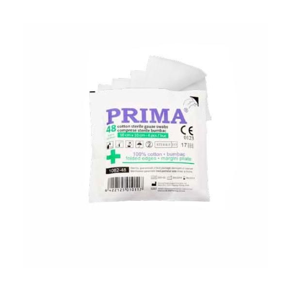 Prima Стерилни марлени компреси Prima, 4 сгънати, 10 x 10см, 48 слоя на плик