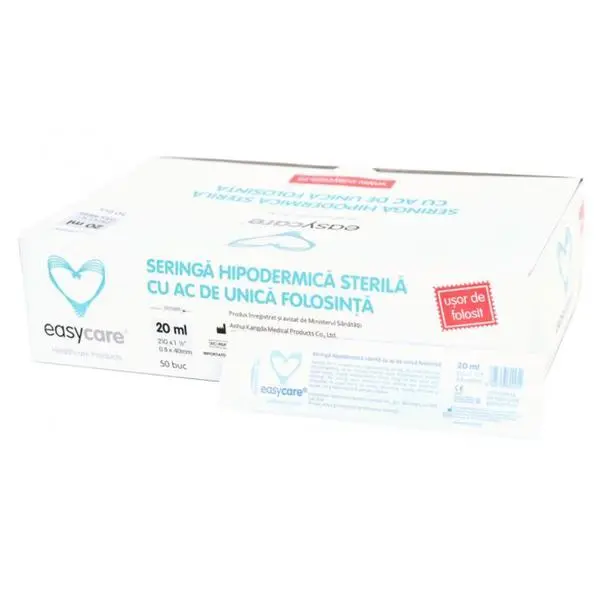 Easy Care Стерилни спринцовки 20 мл - EasyCare, система Luer Slip, 3 компонента с игла, 50 бр