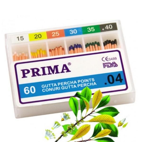 Prima Стоматологични щифтове Големи .04 Gutta Percha Prima асорти 15-40, 60 броя