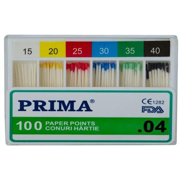 Prima Стоматологични щифтове Големи .04 Хартия Prima асорти 15-40, 100 броя