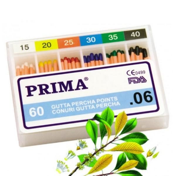 Prima Стоматологични щифтове Големи .06 Gutta Percha Prima асорти 15-40, 60 броя
