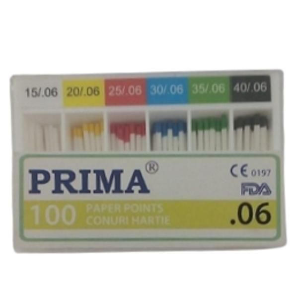 Prima Стоматологични щифтове Големи .06 Хартия Prima асорти 15-40, 100 броя