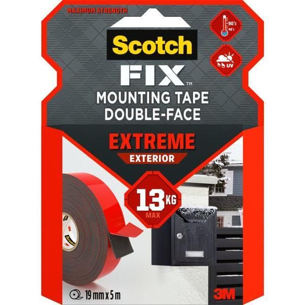 3M Супер устойчива двустранна монтажна лента - 3M Scotch Fix монтажна лента Double-Face Extreme Exterior, 13 kg, 19 мм x 5 м, 1 бр
