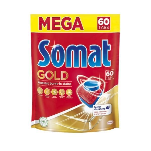 Somat Таблетки за съдомиялна машина Somat Gold Against Burn-it Stains, 60 бр