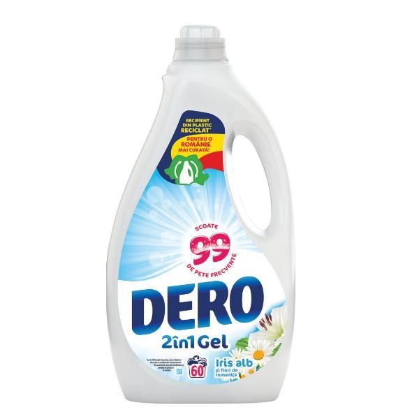 Dero Течен перилен препарат с парфюм на бял ирис и цветя Romanita Dero 2 в 1 гел, 3000 мл